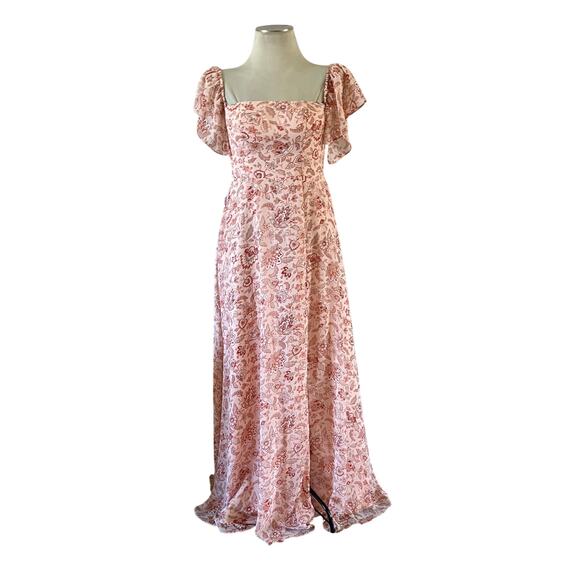 Azazie Dresses & Skirts - NWT Pink Floral Print Puff Sleeve Cottage Core Bridesmaid Wedding Guest Dress 6